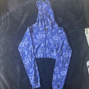 PLAYBOY Blue Floral Zip-Up Crop Hoodie